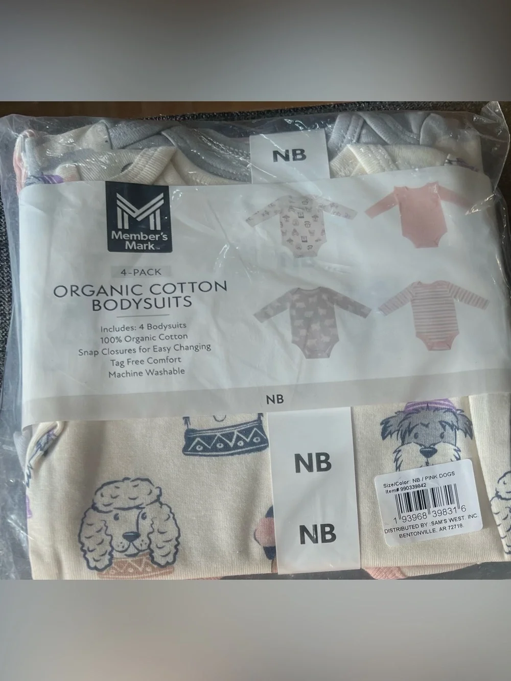 Members Mark Newborn Girls 4 Pack Long Sleeve Onesies Snap Button Bodysuits NWT